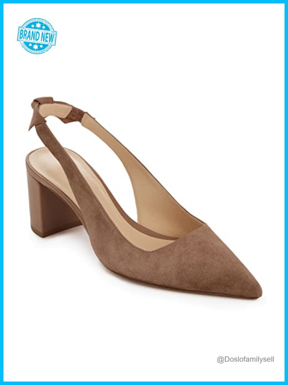 Womens Pumps Pointed Toe Slip On Slingback Block Heel Faux Suede